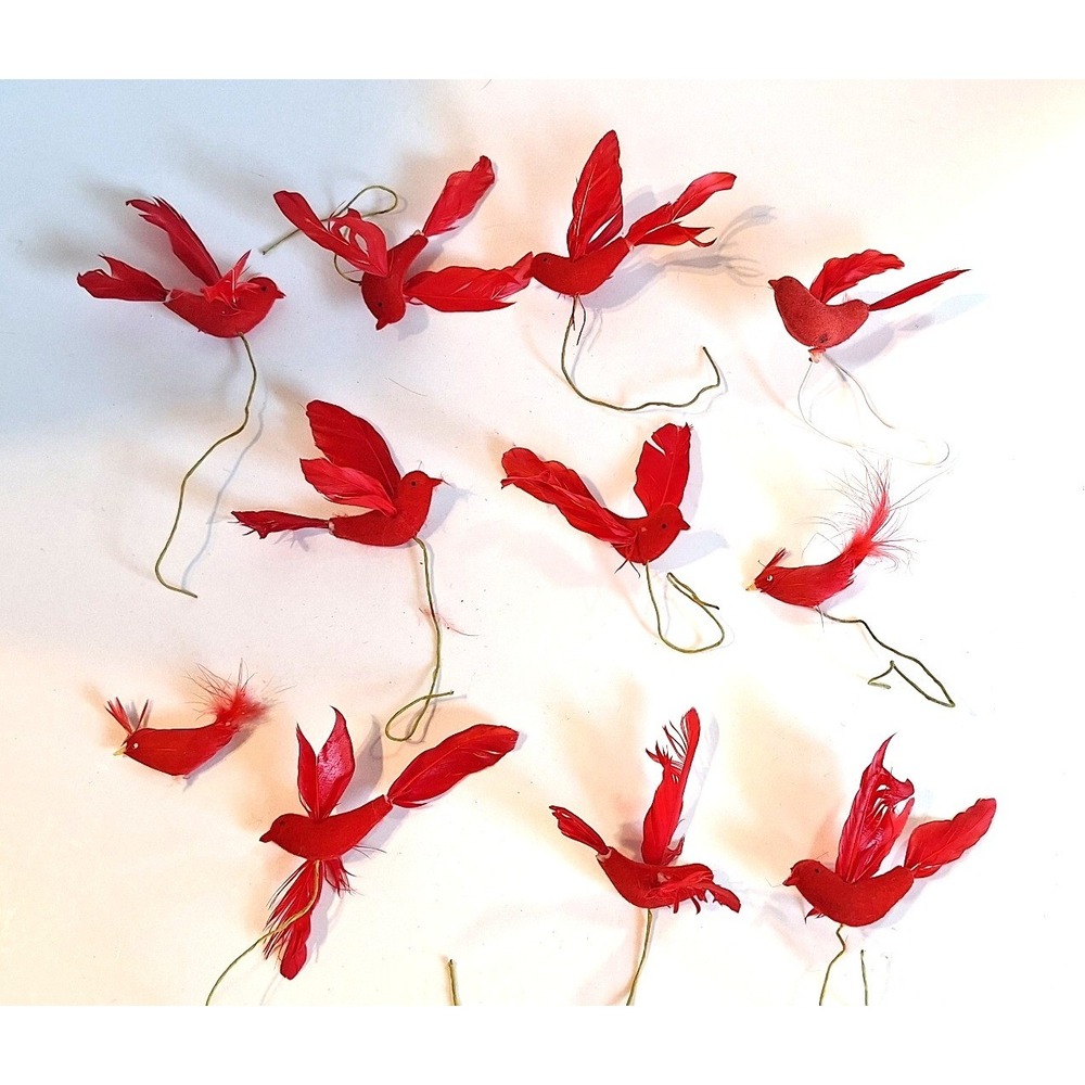 Vintage Red Feathered Cardinal Bird Floral Picks Christmas Decor Set of 11